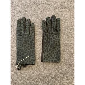 Carolina Amato Women 7 1/2 Black Leather‎ Leopard Print Gloves Silk Lined Italy